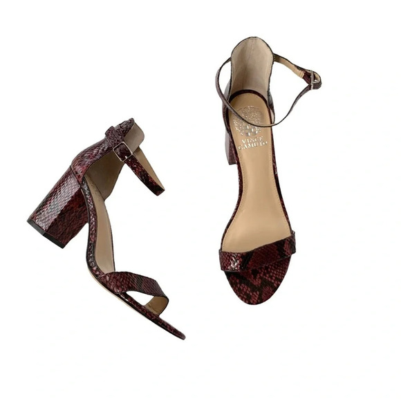 Vince Camuto Beah Snakeskin Burgundy Low Heel Sandals 10 NWT - Picture 3 of 10